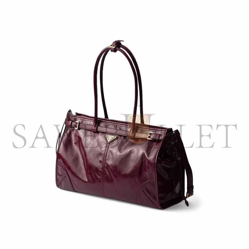 PRADA BURGUNDY LARGE LEATHER BONNIE TOP-HANDLE BAG 1BA433 (38*24*12cm)